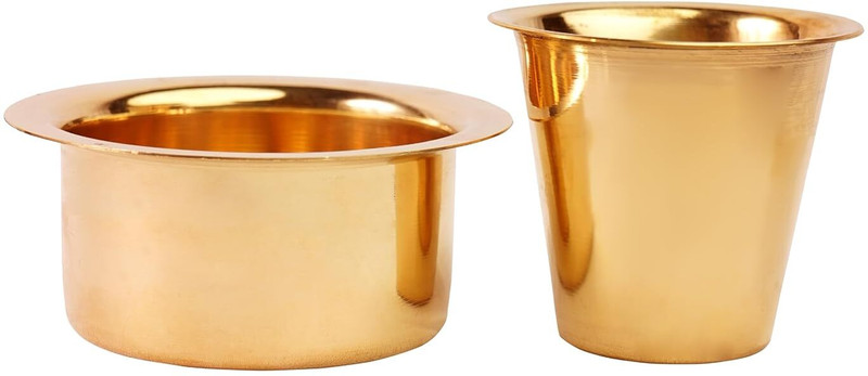 RS INTERNATIONAL Pack of 1 Brass Traditional Brass South Indian Filter Coffee Maker with Dabara Tumbler Set(Gold, Cup and Saucer Set)