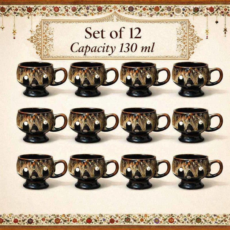 KHATIJA Pack of 12 Ceramic All new 12 cup set Capacity 130 ml(Black, Brown, Cup Set)