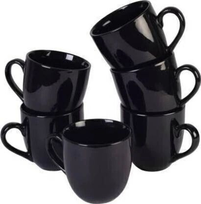 Sai shine craft Pack of 6 Ceramic, Bone China Pack of 6 Ceramic Tea/Coffee Cups 100 Ml (Black)(Black, Cup)
