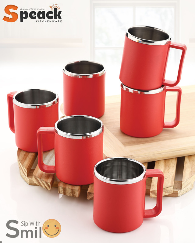 SPEACK Pack of 6 Stainless Steel Classic Series(Red, Cup Set)