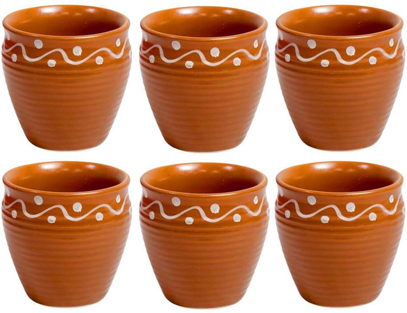 Saras Aajeevika Pack of 6 Ceramic Handmade Ceramic Khullad Cup Handpainted Kullar Kullad kulhad Kullad Tea Cups(Brown, Cup Set)