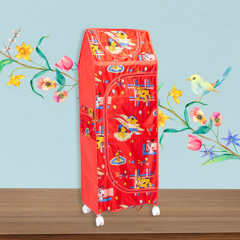 SWINGISH Cotton Collapsible Wardrobe(Finish Color - RED, Pre-assembled)