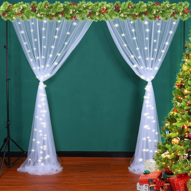 specialyou.in 198.12 cm (7 ft) Long Door Net Semi Transparent Curtain (Pack Of 2)(Canopy with lights, Solid)