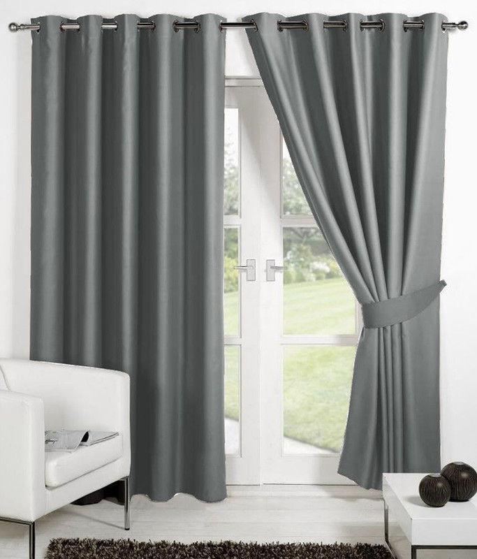 Panipat Textile Hub 213 cm (7 ft) Door Polyester Curtain (Pack Of 2)(Grey, Solid)