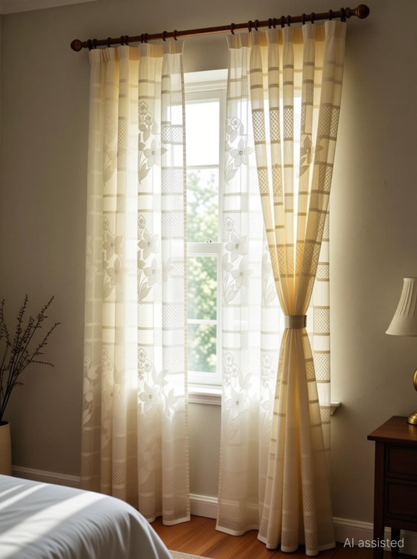 SR Collection 213 cm (7 ft) Door Net Semi Transparent Curtain (Pack Of 2)(Cream, Floral)