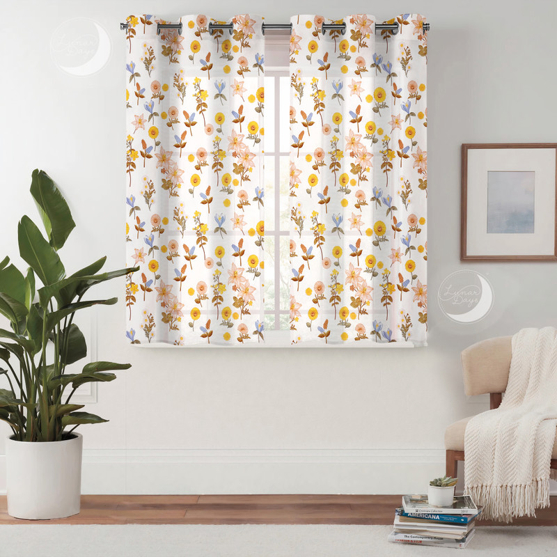 Lunar Days 152.4 cm (5 ft) Window Polyester Semi Transparent Curtain (Pack Of 2)(Flower Print white, Floral)