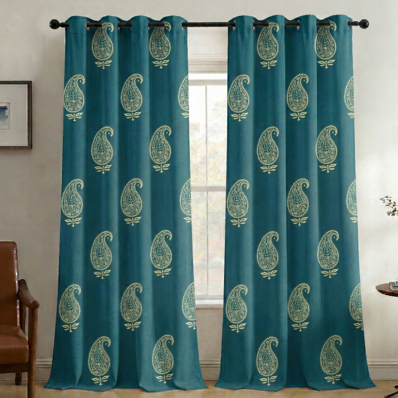 Home Sizzler 274 cm (9 ft) Long Door Polyester Semi Transparent Curtain (Pack Of 2)(Turquoise Blue, Motif)