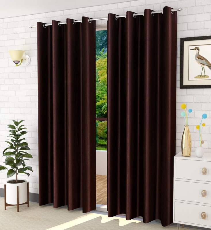 Kraftiq Homes 152 cm (5 ft) Window Polyester Semi Transparent Curtain (Pack Of 2)(Brown, Plain)