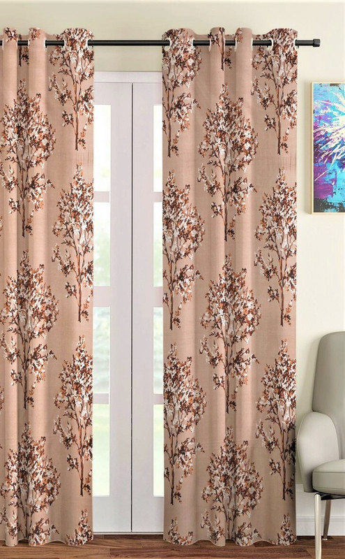 Fashion String 213 cm (7 ft) Door Polyester Semi Transparent Curtain Single Curtain(Brown, Floral)