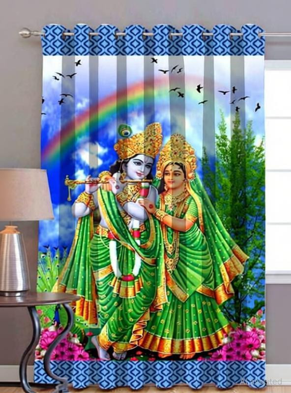 Quibble 152 cm (5 ft) Window Polyester Room Darkening Curtain Single Curtain(Rainbow Radha Krishna, Printed)
