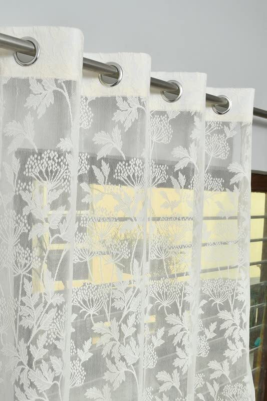 Stackers 274 cm (9 ft) Long Door Net Transparent Curtain Single Curtain(Cream, Self Design)