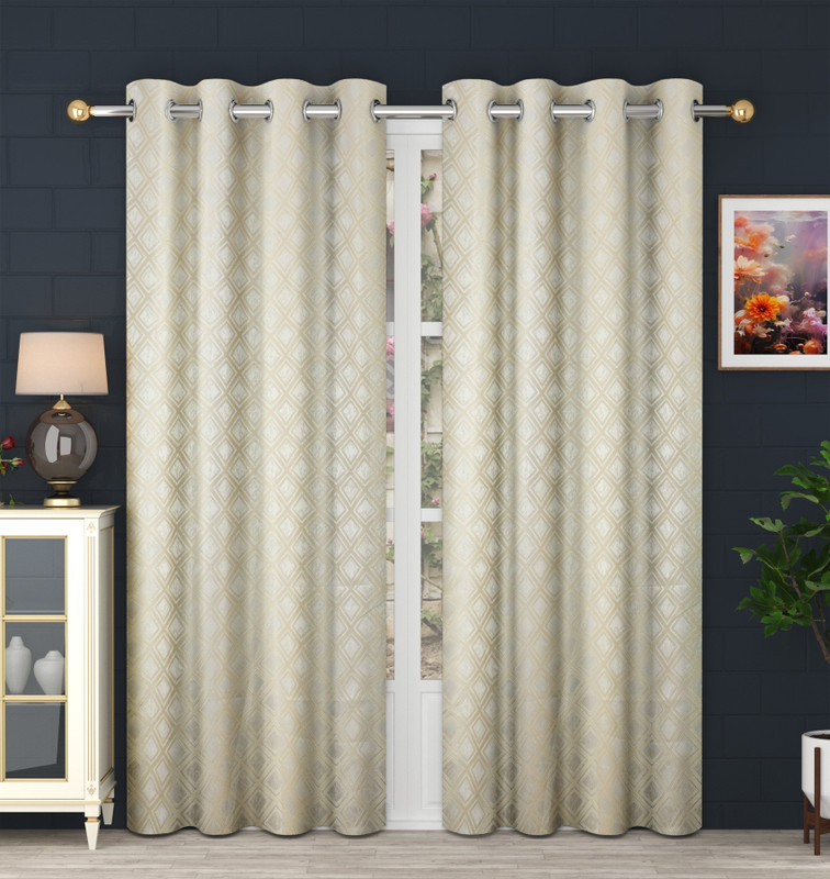 Panipat Textile Hub 213 cm (7 ft) Door Jacquard Room Darkening Curtain (Pack Of 2)(Beige, Geometric)