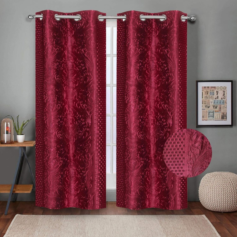 shree haridaas creations 214 cm (7 ft) Door Polyester Room Darkening Curtain Single Curtain(Berry Red, Self Design)