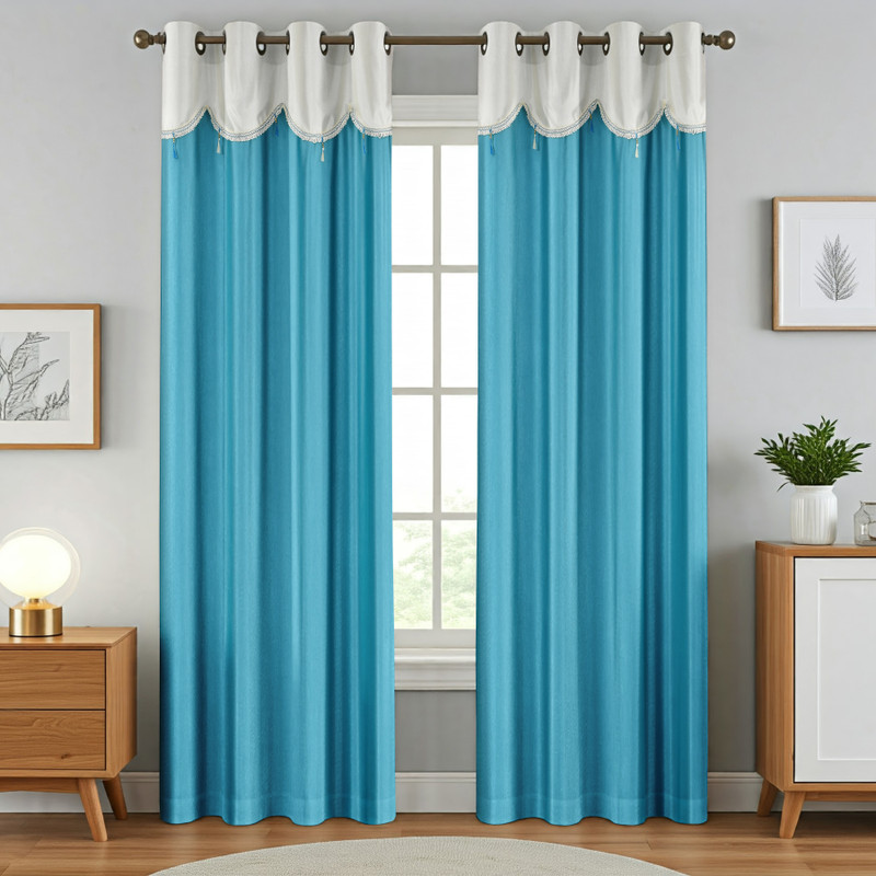 Homefab India 274.5 cm (9 ft) Long Door Polyester Room Darkening Curtain (Pack Of 2)(Aqua Blue, Solid)