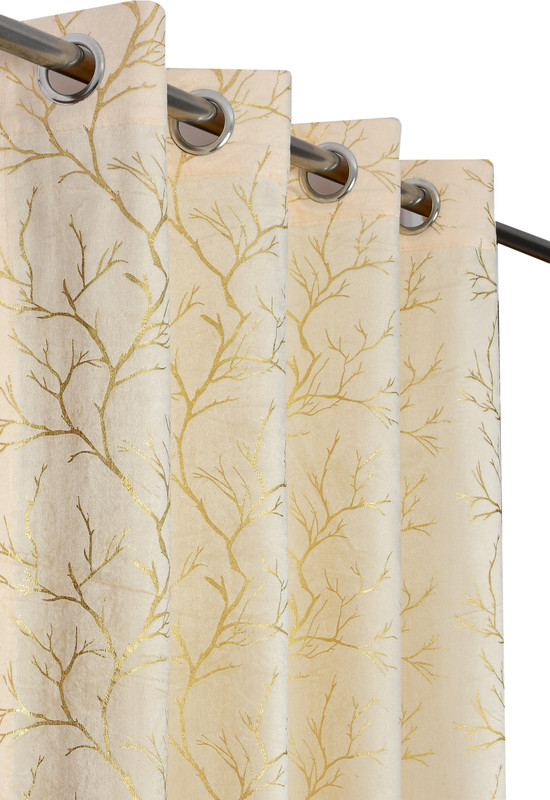 FURNADO 243.84 cm (8 ft) Shower Velvet Room Darkening Curtain (Pack Of 2)(Cream, Printed)