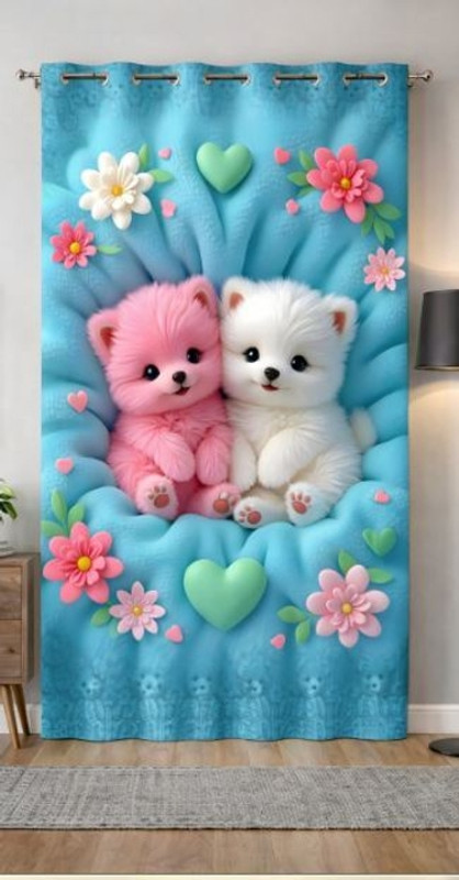 JDPRI 152 cm (5 ft) Door Polyester Room Darkening Curtain Single Curtain(Blue, Pink, White, Cartoon, Printed)