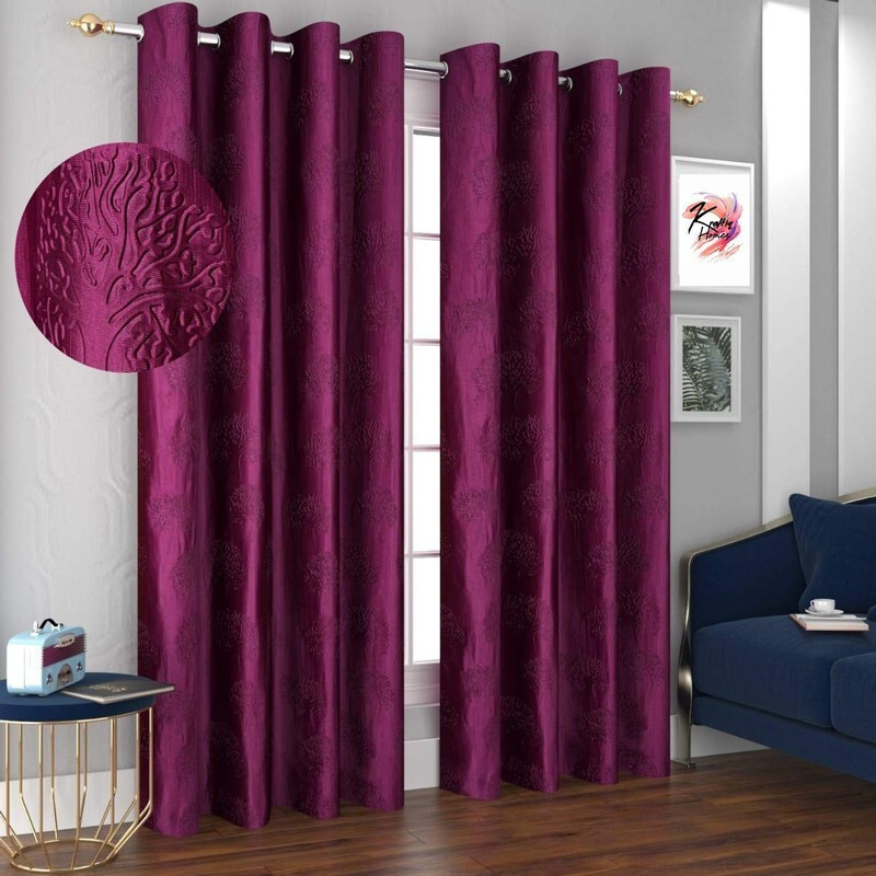 Kraftiq Homes 274 cm (9 ft) Long Door Polyester Room Darkening Curtain (Pack Of 4)(Wine, Motif)