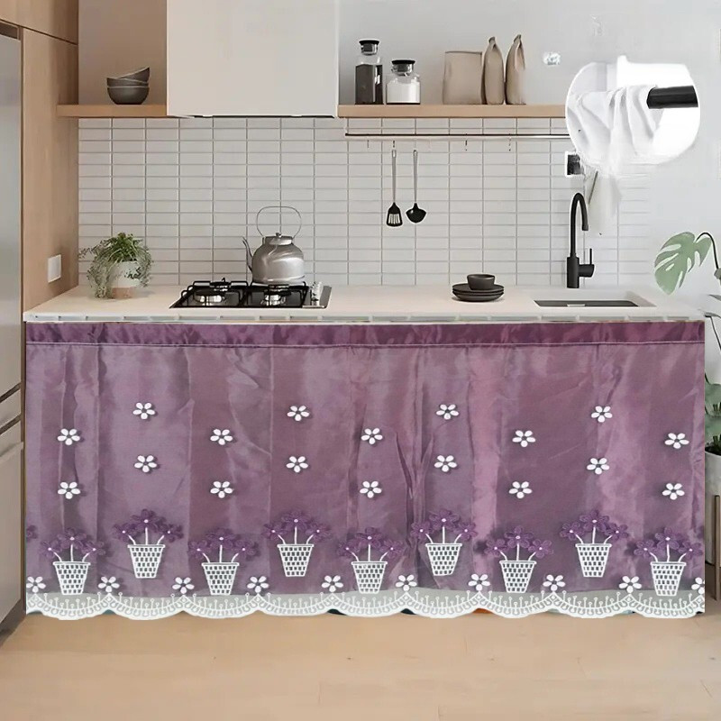QSTED 150 cm (5 ft) Kitchen Sink Polyester Blackout Curtain Single Curtain(Multicolor, Embroidered)