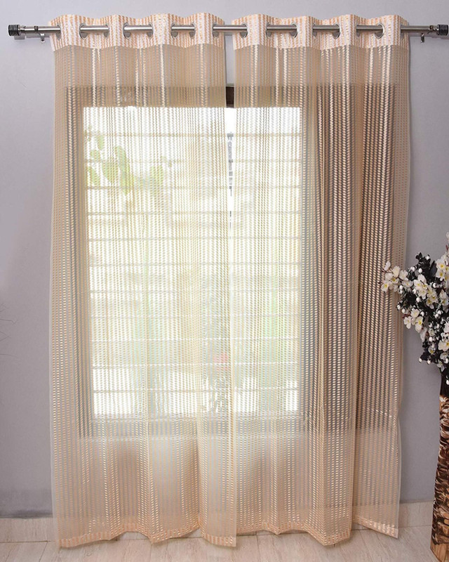 Panipat Textile Hub 270 cm (9 ft) Long Door Net Semi Transparent Curtain (Pack Of 2)(Beige, Striped)