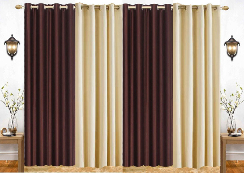 India Furnish 274 cm (9 ft) Long Door Polyester Room Darkening Curtain (Pack Of 4)(Brown & Cream, Plain, Solid)