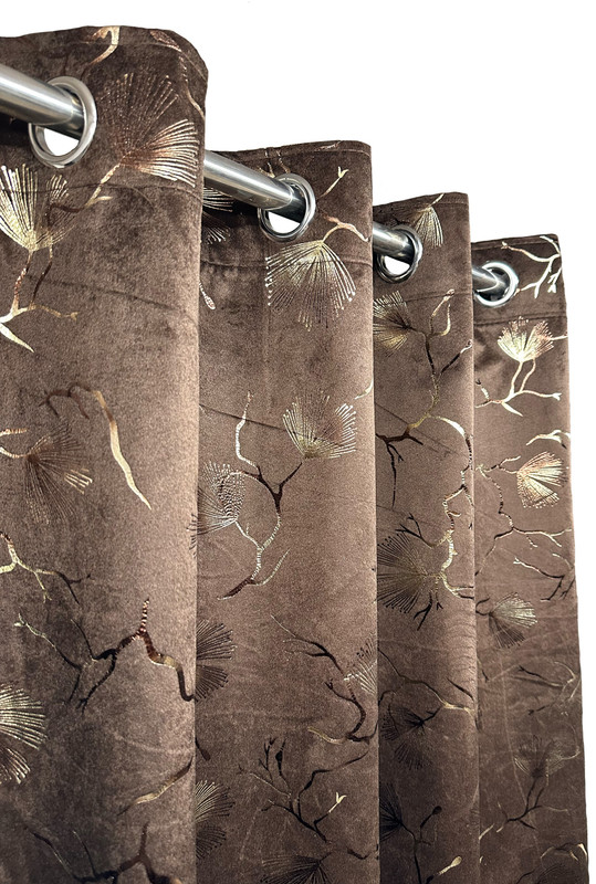 KFHDECOR 213 cm (7 ft) Door Velvet Room Darkening Curtain Single Curtain(Coffee Brown, Printed, Floral)
