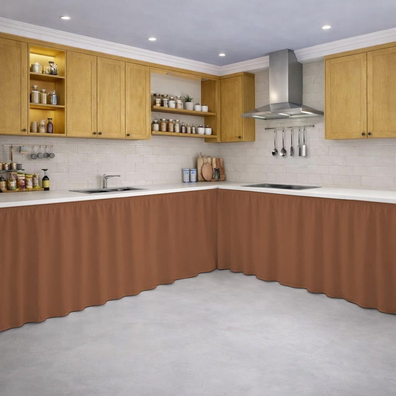 LINENWALAS 71 cm (2 ft) Kitchen Sink Polyester Blackout Curtain (Pack Of 2)(Light Brown, Solid)