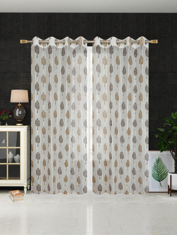KESHAV FAB 274 cm (9 ft) Long Door Net Transparent Curtain (Pack Of 2)(Brown, Self Design)