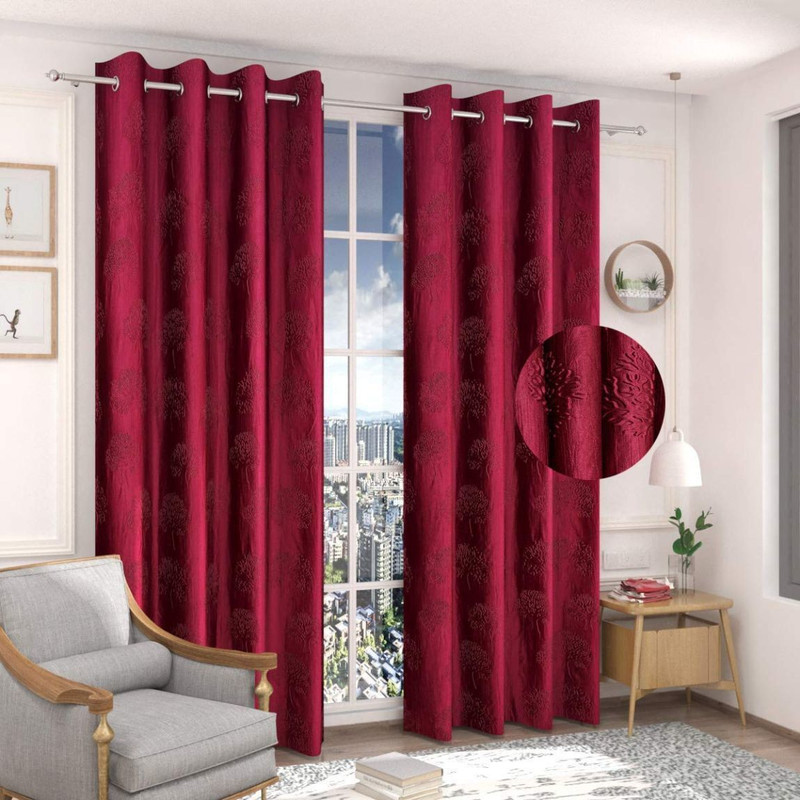 AH ARTSY 154 cm (5 ft) Window Polyester Room Darkening Curtain (Pack Of 2)(Maroon, Self Design)