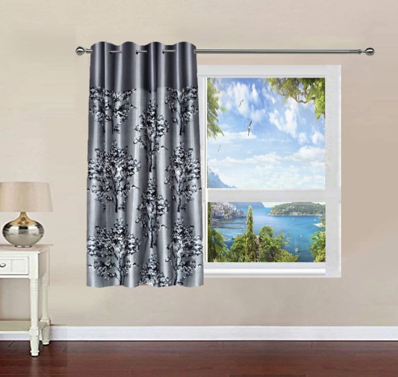 EASETENSIL 152 cm (5 ft) Window Polyester Semi Transparent Curtain Single Curtain(GREY+BLACK, Printed)