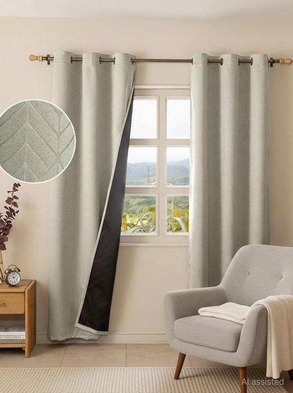 HOMEMONDE 274.32 cm (9 ft) Long Door Polyester Blackout Curtain (Pack Of 2)(Off White - Embossed, Geometric)