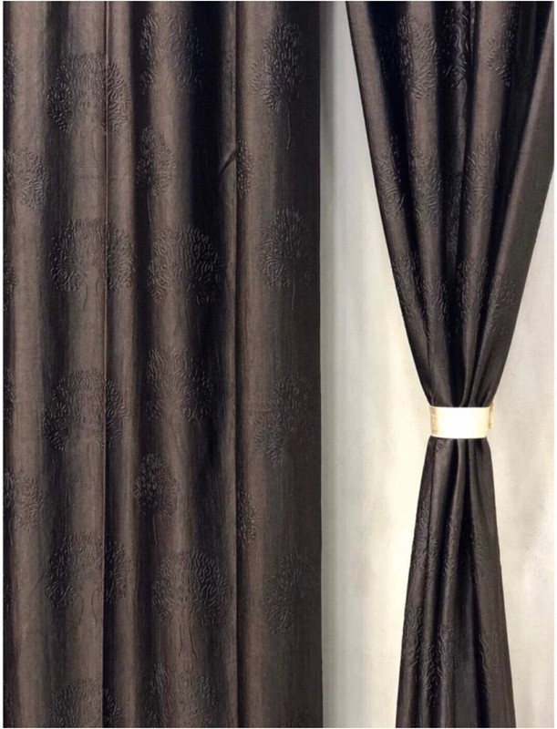 DTODEXPRESS 152.4 cm (5 ft) Window Polyester Room Darkening Curtain (Pack Of 2)(Coffee, Floral)
