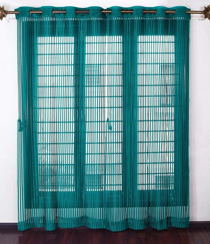 BANAVY 214 cm (7 ft) Door Tissue, Net Semi Transparent Curtain (Pack Of 2)(Aqua Blue, Striped)