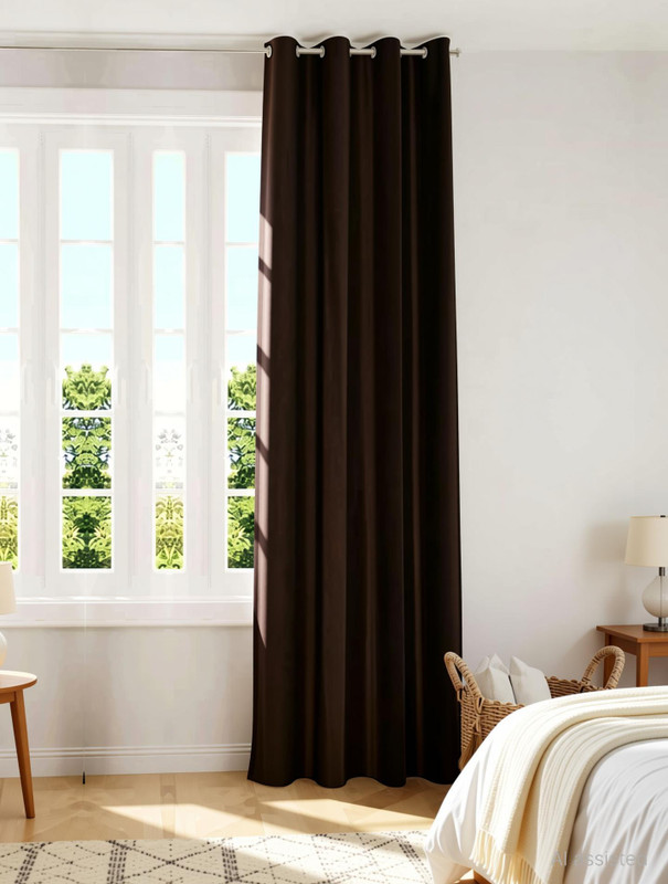 Kanodia Poly Fab 213 cm (7 ft) Door Polyester Room Darkening Curtain Single Curtain(Brown, Solid)