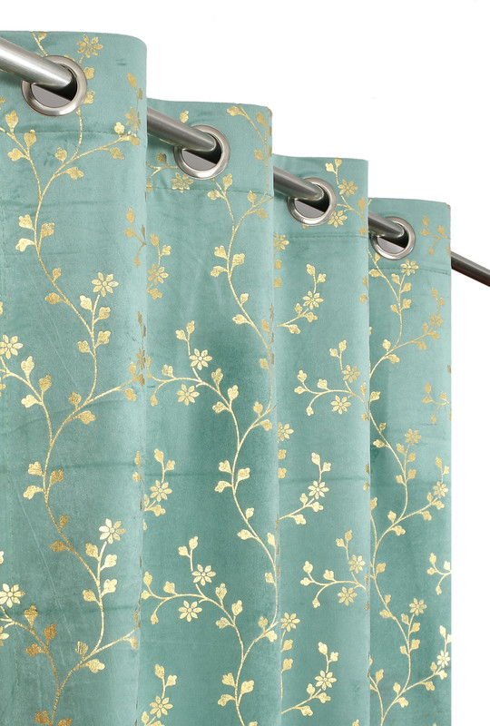 Sheer Elegance 152.4 cm (5 ft) Window Velvet Room Darkening Curtain (Pack Of 2)(Light Aqua, Printed)
