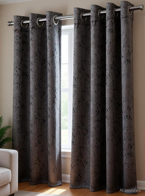 Kraftiq Homes 152 cm (5 ft) Window Velvet Room Darkening Curtain Single Curtain(Grey, Abstract)