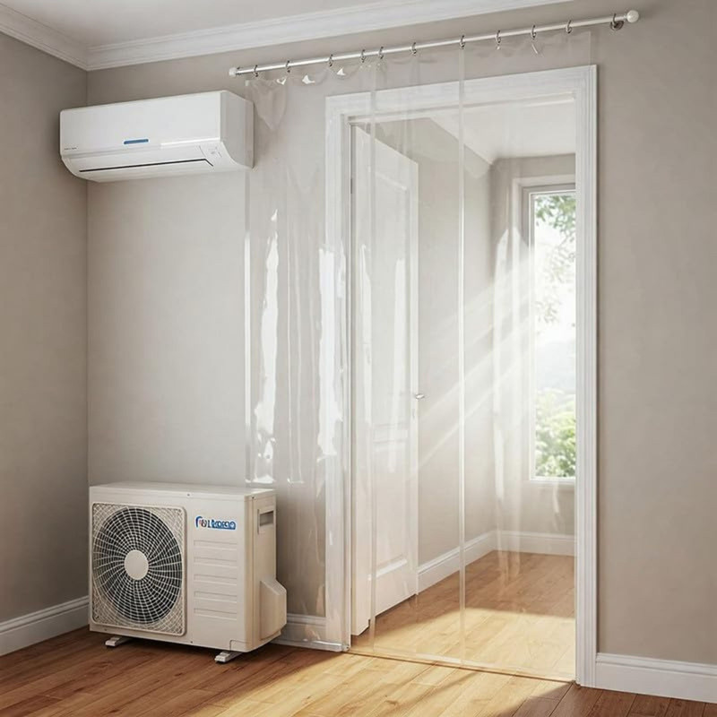 MVNK Group 214 cm (7 ft) Door PVC Transparent Curtain Single Curtain(7 feet Clear Strip Curtain 0.15mm, Transparent, Plain)