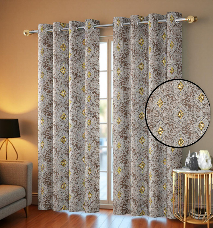STARnSTYLE 213 cm (7 ft) Door Polyester Room Darkening Curtain Single Curtain(Coffee, Floral)