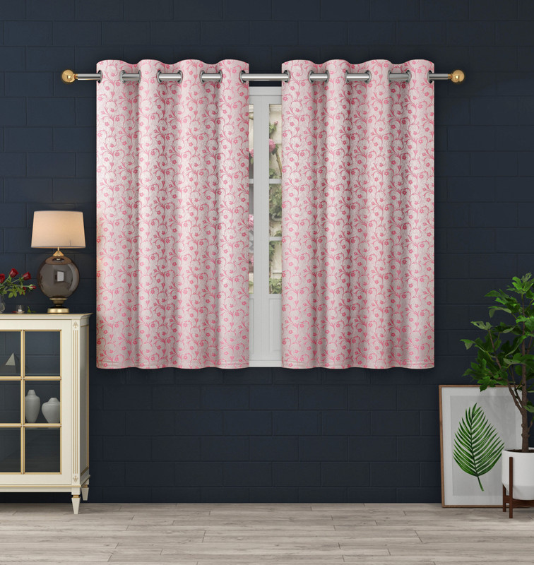 Panipat Textile Hub 153 cm (5 ft) Window Jacquard Room Darkening Curtain (Pack Of 2)(Pink, Floral)