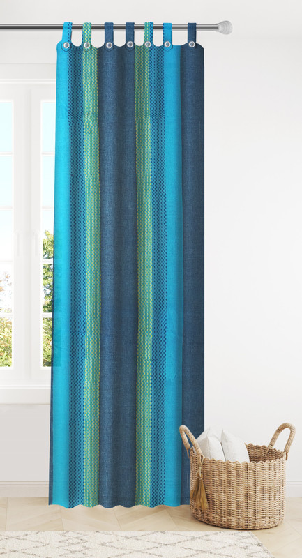 Lakshmi 202 cm (7 ft) Window Cotton Curtain Single Curtain(Blue, Striped)