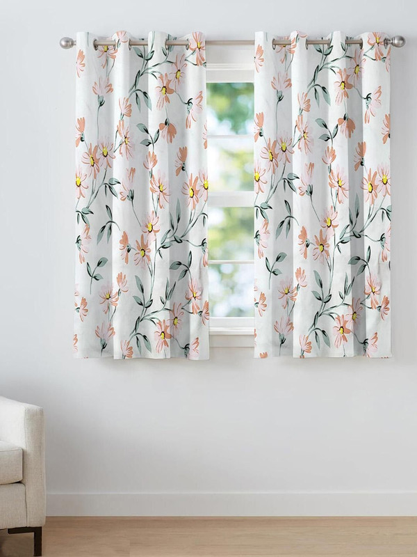Ana 152 cm (5 ft) Window Cotton Room Darkening Curtain (Pack Of 2)(Multicolor, Floral)