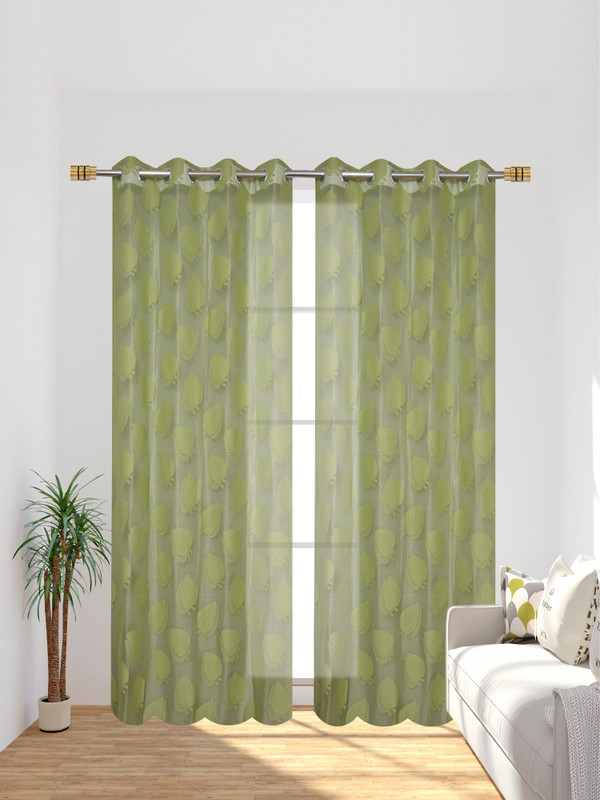 Rashee Creations 153 cm (5 ft) Window Net Transparent Curtain (Pack Of 2)(Green, Printed)