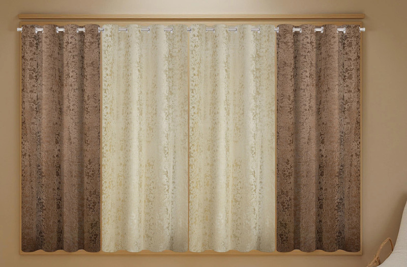 Home Stylish 274 cm (9 ft) Long Door Velvet Blackout Curtain (Pack Of 4)(Brown + Butter Cream, Self Design)