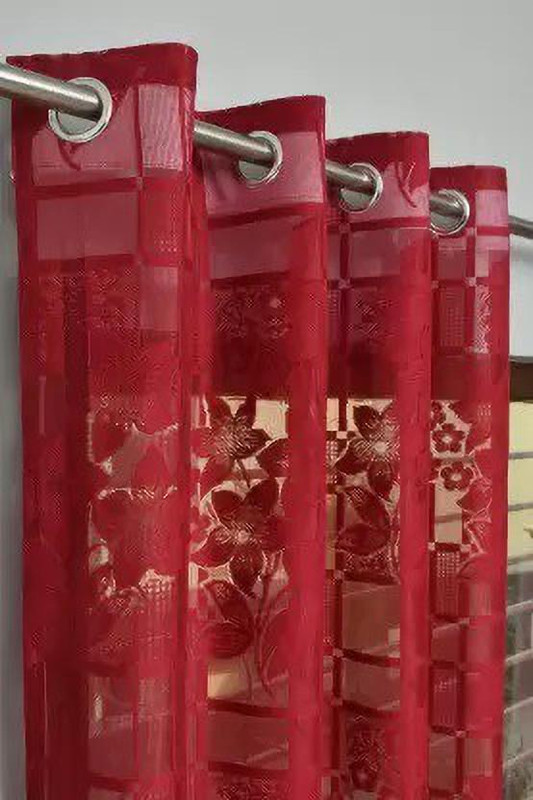 Flipkart SmartBuy 153 cm (5 ft) Window Net, Tissue Semi Transparent Curtain (Pack Of 2)(Maroon, Self Design)