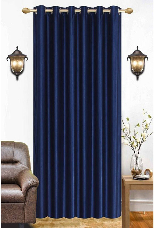 India Furnish 213.1 cm (7 ft) Door Polyester Room Darkening Curtain Single Curtain(Dark Blue, Plain, Solid)
