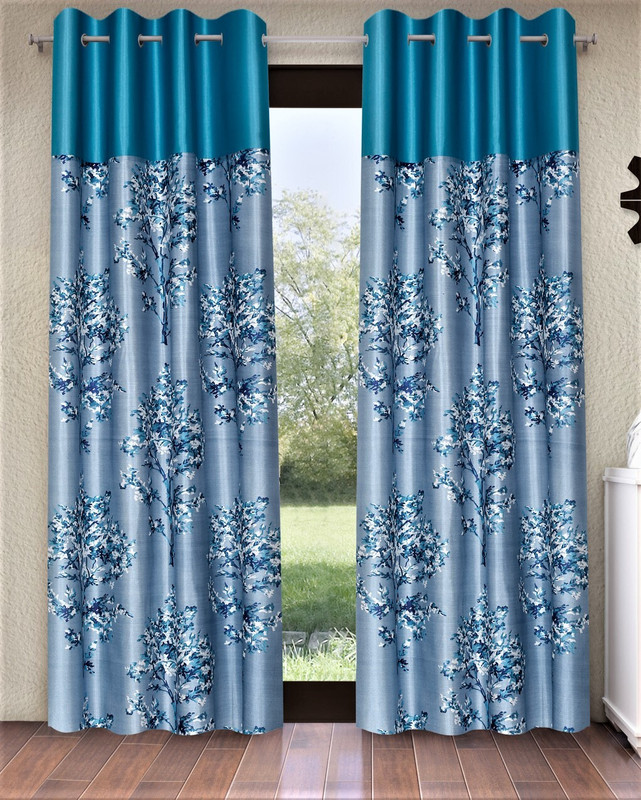 Fashion String 153 cm (5 ft) Window Polyester Semi Transparent Curtain (Pack Of 2)(Blue, Floral)