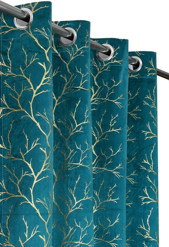Home Sazawat 274 cm (9 ft) Long Door Velvet Room Darkening Curtain (Pack Of 2)(AQUA DARK, Printed)