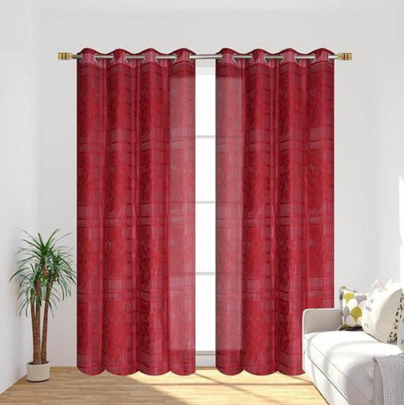 JAI MAHADEV OVERSEAS 153 cm (5 ft) Shower Polyester Semi Transparent Curtain Single Curtain(net red, Embroidered)