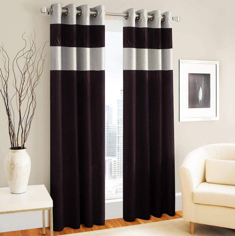 Brand Roots 154 cm (5 ft) Window Polyester Room Darkening Curtain (Pack Of 2)(Coffee, Embroidered)