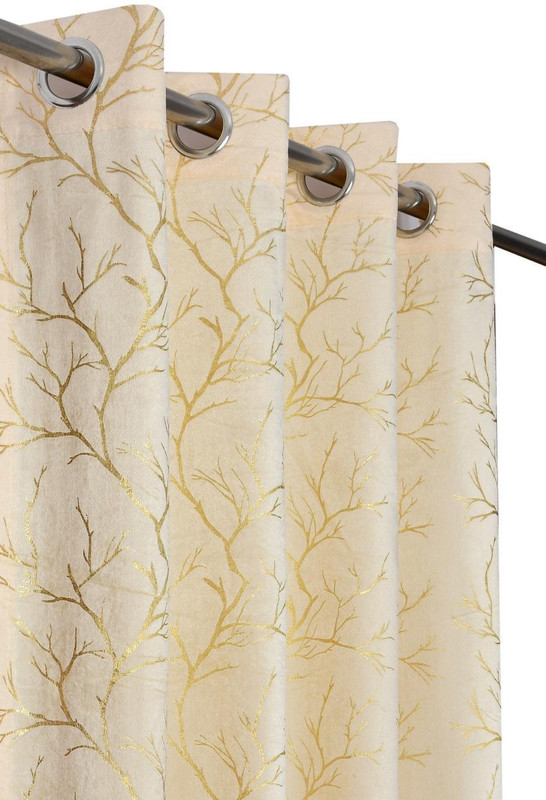 VIRIDIAN DECOR 152 cm (5 ft) Window Velvet Room Darkening Curtain Single Curtain(Cream, Printed)