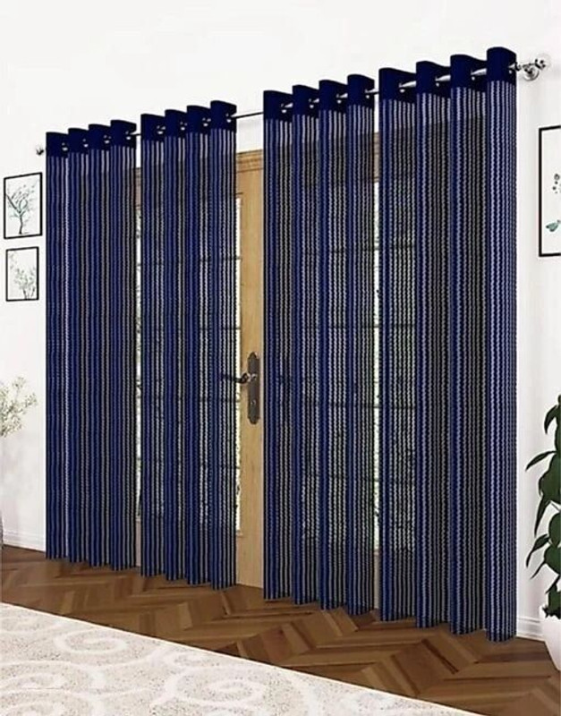 AH ARTSY 154 cm (5 ft) Window Tissue, Net Semi Transparent Curtain (Pack Of 4)(Blue, Self Design)